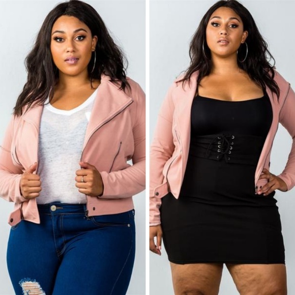 TAMARA - Plus Size Asymmetric Zipper Moto Jacket - Picture 2 of 7